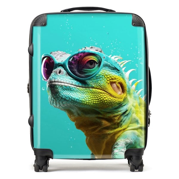 Warren Reed Splashart Iguana Wearing Glasses Suitcase