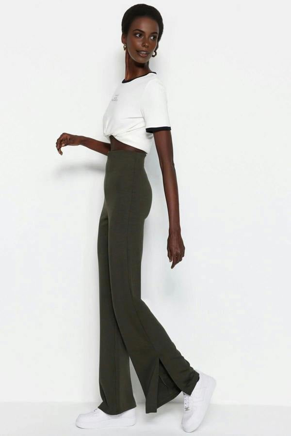 WOVCOR High Waist Flare Knit Trousers with Side Slits