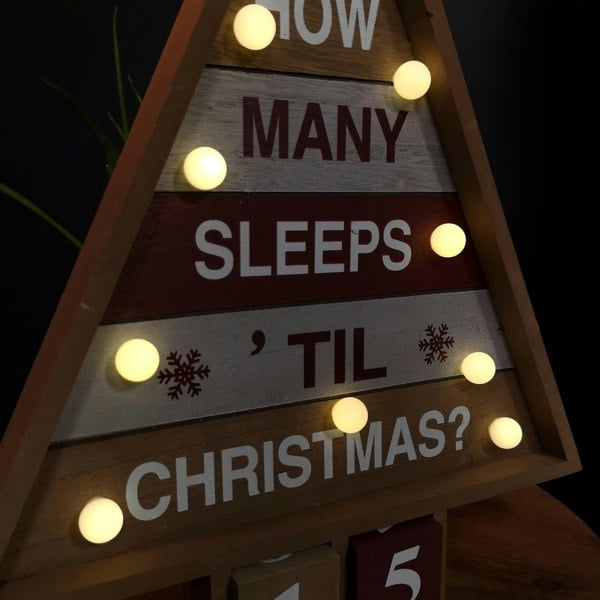 Samuel Alexander 42cm Wooden Christmas Countdown Decoration with 10 Warm White LEDs
