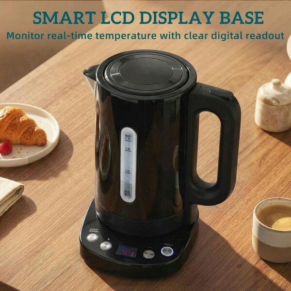 Electric Kettle, 1.7L, Fast Boil, 3kW Water Kettle with UK Strix Thermostat, Keep Warm Function, LCD Base, Black