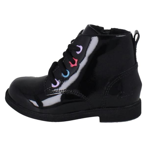 Clarks Girls Clarks Square Toe Patent Military Style Boots Oaklyn Charm