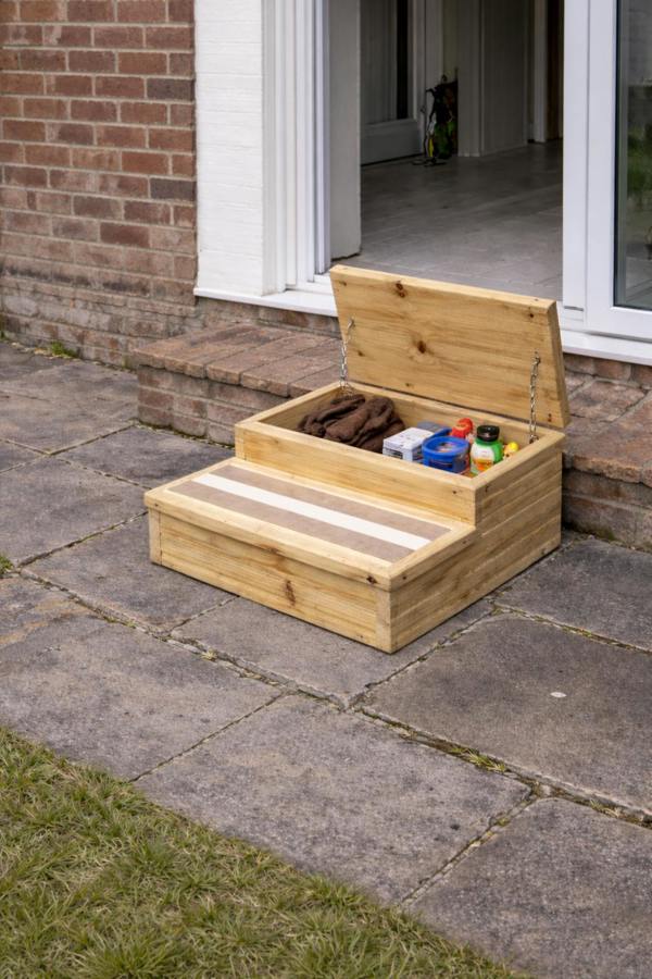 Garden Troughs and Planters Decking Storage Steps with non slip tape, ideal Hot Tubs, Caravans, Kids Pools, Pets