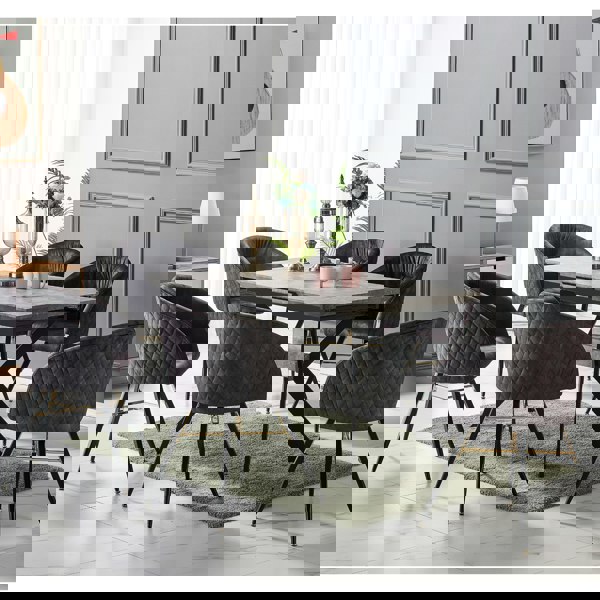 Life Interiors Single Vittorio Velvet Dining Chair with Black Metal Legs, Quilted Design Modern Accent Chair