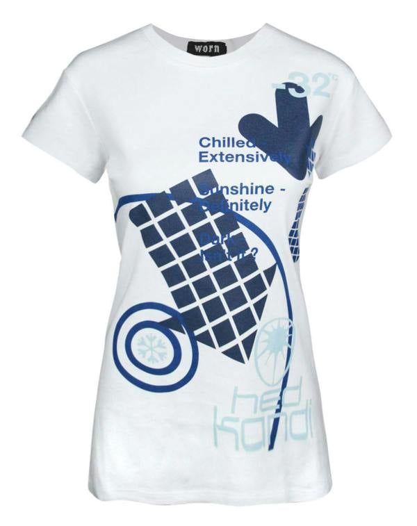 Hed Kandi Womens White Holiday Ready Graphic Short Sleeved T-Shirt