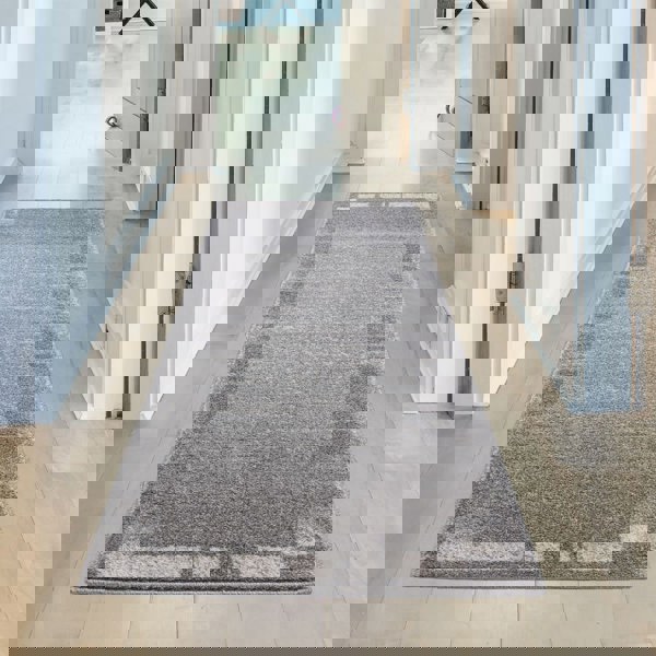 Modern Living Room Rug Bordered Grey Cream | The Rugs