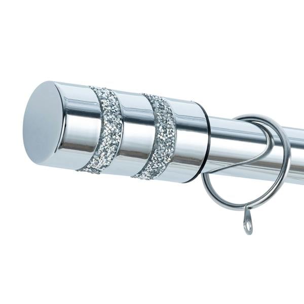 A.Unique Home Diamante Barrel Extendable Curtain Pole (25/28mm) (Nickel,120cm - 220cm)
