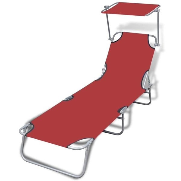 Berkfield Folding Sun Lounger with Canopy Steel and Fabric Red