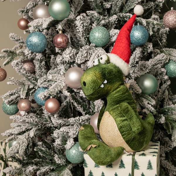 Samuel Alexander 48cm Green Sitting Christmas Dinosaur with Santa Hat