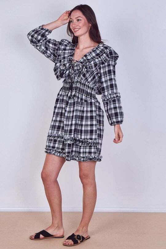 Frill Detail Check Smock Dress