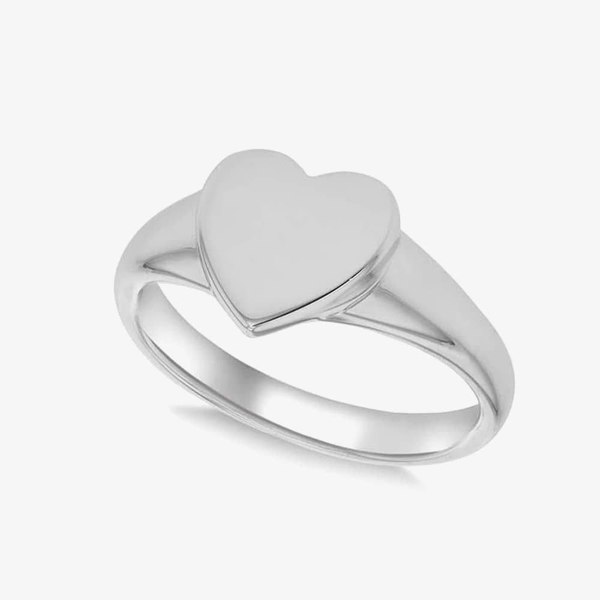 T. H. Baker Silver Rhodium Plated Small Heart Shaped Signet Ring 8.81.0340