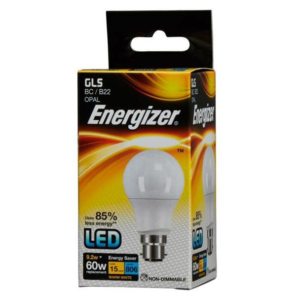 Energizer LED GLS 806lm Opal 9.2w Light Bulb B22 2700k - White - 