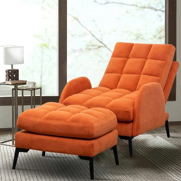 Modern Velvet Upholstered Recliner and Ottoman Set Recliners Living and Home