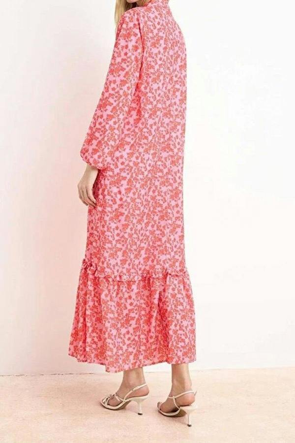 WOVCOR Floral Lined Woven Dress with Ruffled Hem