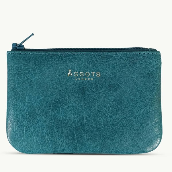 Assots London 'Poppy' Ocean Blue Full Grain Leather Zip Top Coin Purse