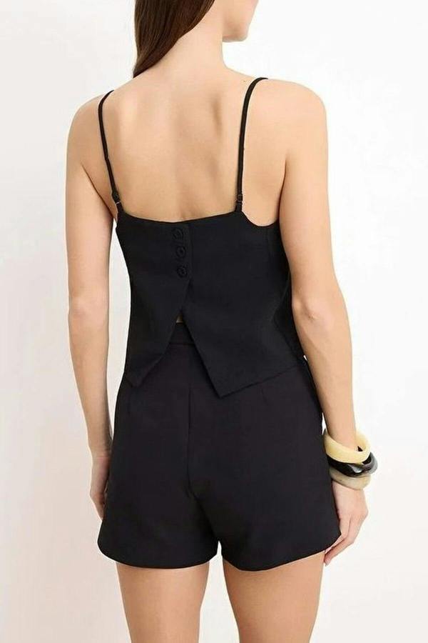 WOVCOR Back Button Detail Lined Woven Blouse