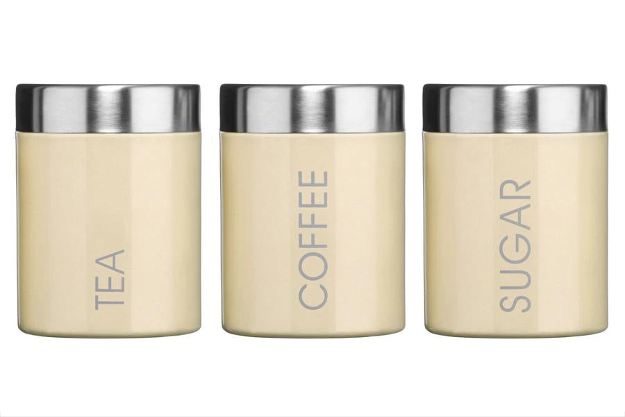 Liberty Set of 3 Cream Enamel Tea Coffee and Sugar Canisters