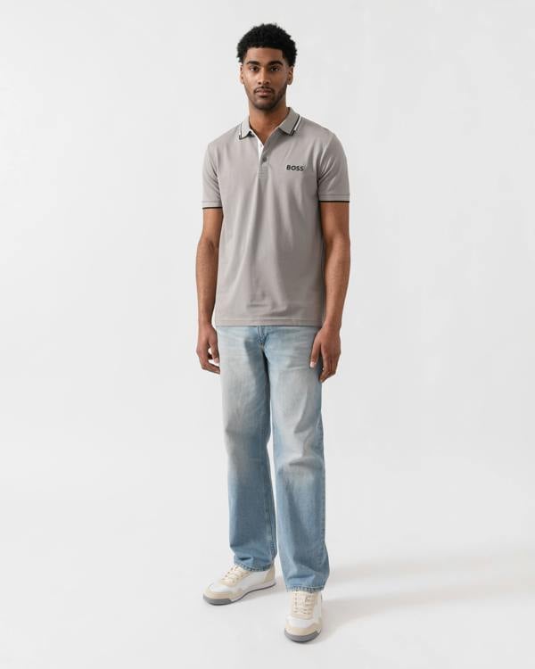 BOSS Green Paddy Pro Mens Cotton Blend Polo Shirt With Contrast Logos - Silver 042