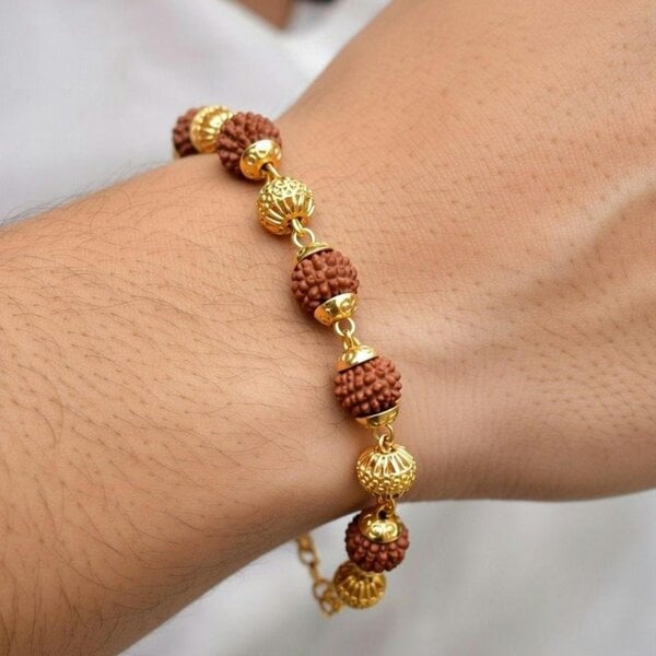 The Colourful Aura Indian Shiva Rudraksha Gold Beaded Hindu Bracelet