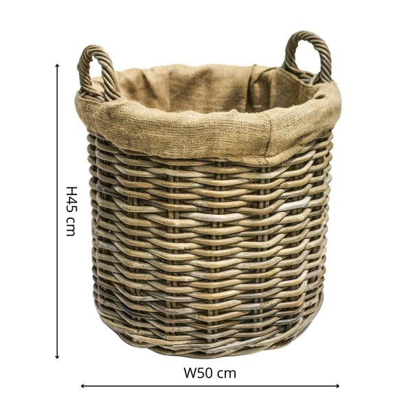 Ivyline Wicker Log Basket Round Lined, Set of 2