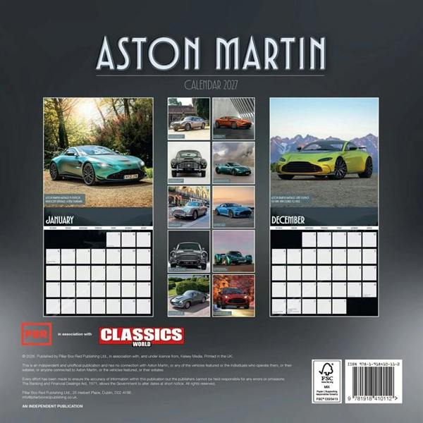 Aston Martin Calendar 2027, Wall Calendars, Month To View, Transport, Gift