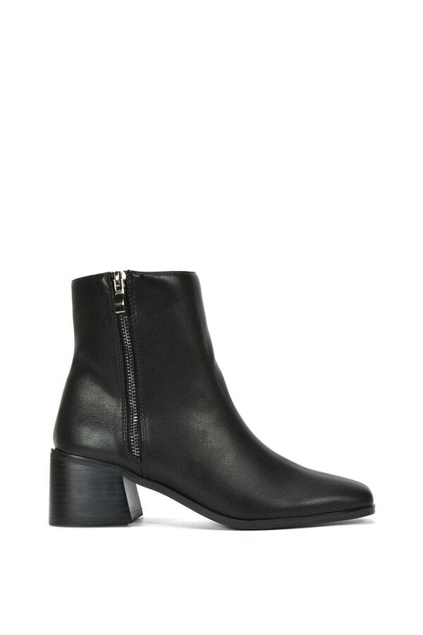 XY LONDON Square Toe Zip Up Mid Block Heel Ankle Booties