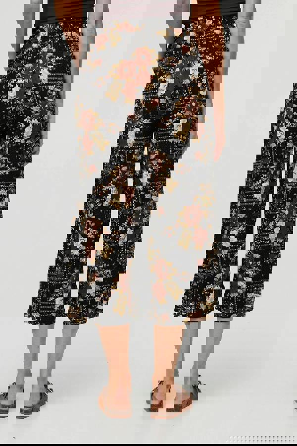 Black | Printed High Waist Wide Cropped Trousers