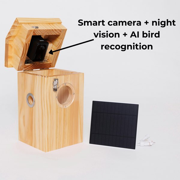 Callow Retail Pine smart bird house and Camera with Solar Panel