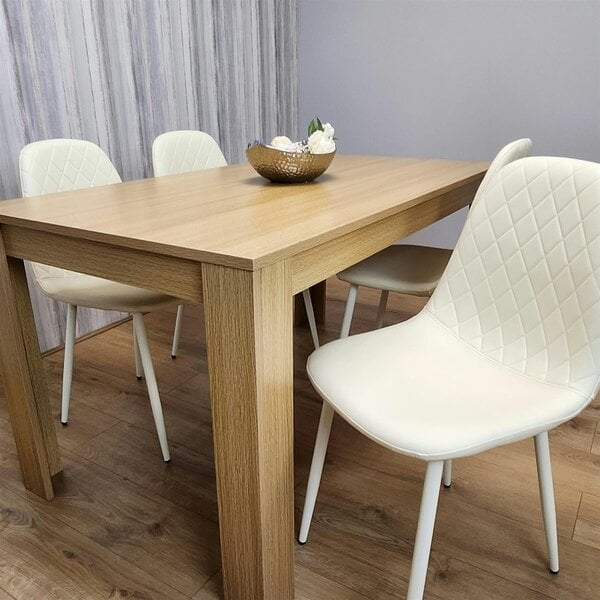 Kosy Koala Wooden Dining Table with 4 Cream Gem Patterned Chairs Rusteic Effect Table with Cream Chairs