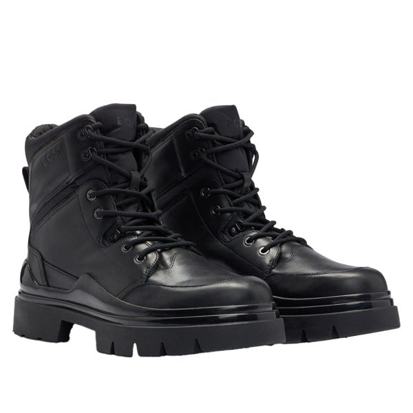 Boss Mens Chanan Leather Combat Boots - Black