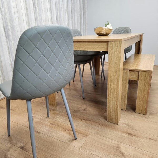 Kosy Koala Wooden Dining Table Set for 6 Oak Effect Table With 4 Grey Gem Patterned  Chairs and 1 Bench
