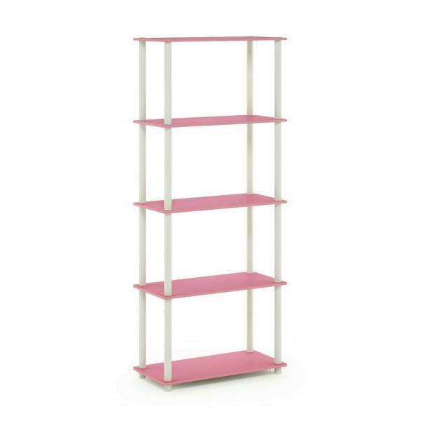 WALPLUS Minimalist Turn-N-Tube 5-Tier Multipurpose Shelf Display Rack, Pink/White for Living Room