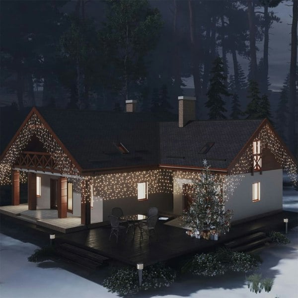 Berkfield LED Curtain Icicle Lights 10m 400 LED Warm White 8 Function