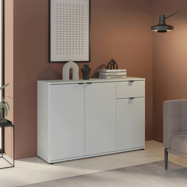 Furniture To Go Ganymede Wide 3 Door Cupboard with Drawer in Light Grey