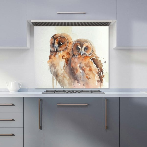 Warren Reed - Designer Loving Tawny Owls Watercolour Kitchen Splashback