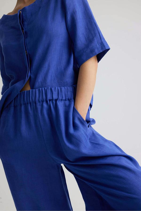 Pretty You London Relaxed Linen Colette Trousers In Bluing