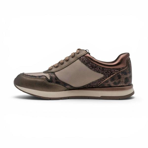 Tamaris Womens Taupe Faux Leather Fashion Lace Up Sneakers - 23613-46