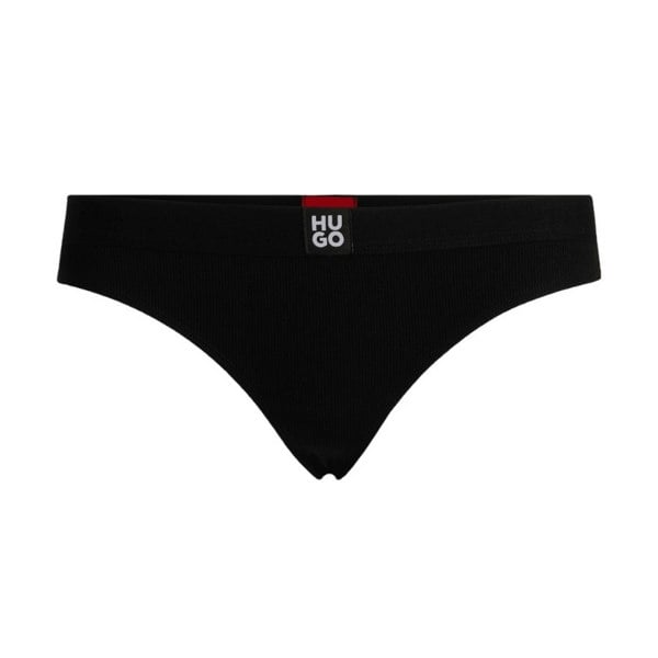Hugo Womens/Ladies Stacked Logo Ribbed Thong - Black