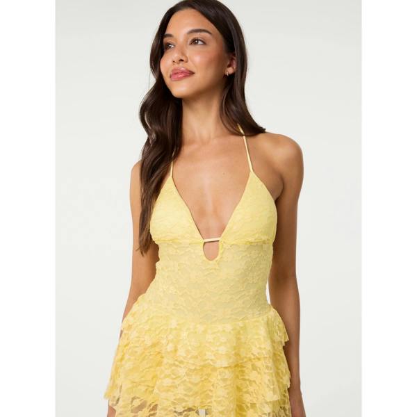 Pink Vanilla Lace Halterneck Bra Cup Dress With Shorts