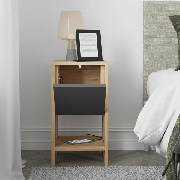 Decortie Ema Modern Bedside Table with Storage Drop-Door Cabinet 30cm Width