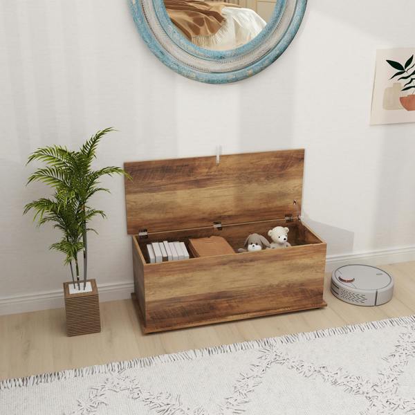 HOMCOM Storage Chest With Lid, 113L Storage Box, Rustic Brown - Brown