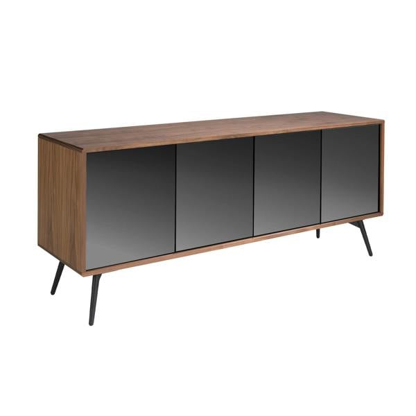 Angel Cerdá Black Mirror Effect Glass, Walnut and Black Steel Sideboard 3061