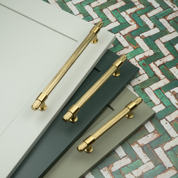Handle & Home Satin Brass Knurled Handles with Clasp Detailing