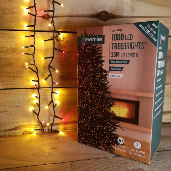 Samuel Alexander 1000 LED 25m Premier TreeBrights Indoor Outdoor Christmas Multi Function Mains Operated String Lights with Timer in Red & Gold