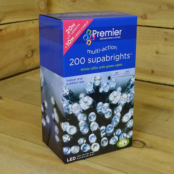 Samuel Alexander 200 LED 16m Premier SupaBrights Indoor Outdoor Christmas Multi Function Mains Operated String Lights with Timer in Cool White