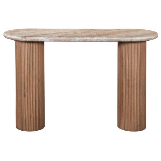 Wyld Haus Boston Natural Oak and Brown Marble Pedestal Console Table