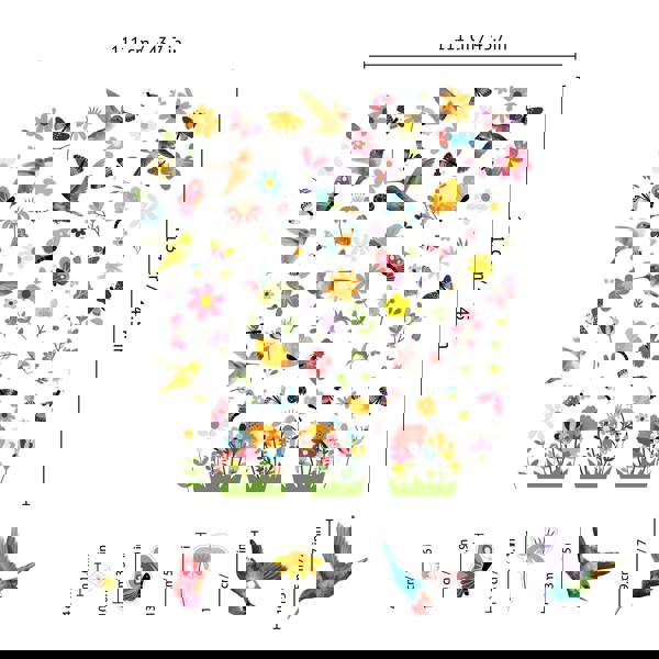 WALPLUS C2WSW022 - Huge Hummingbirds with Butterflies In The Meadow Of Flowers Window Clings - WSW3003 + WSW6009