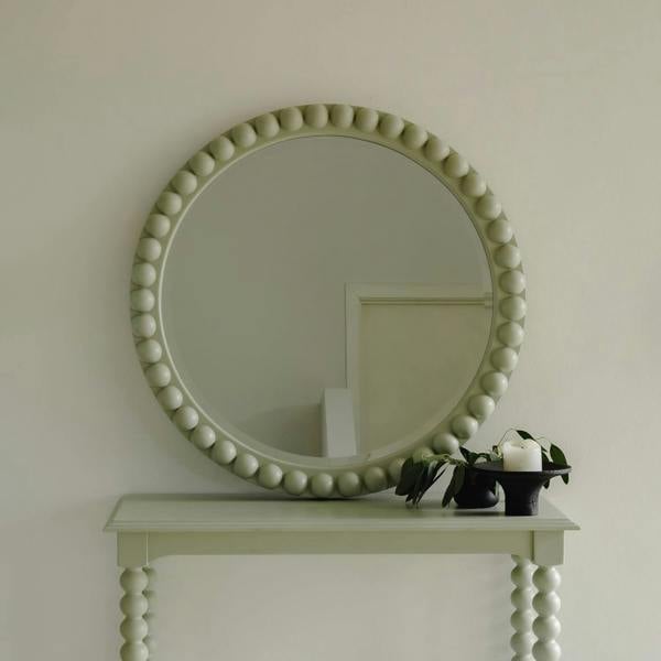 Cromwell Round Wall Mirror with Bobbin Design Wooden Frame 77cm
