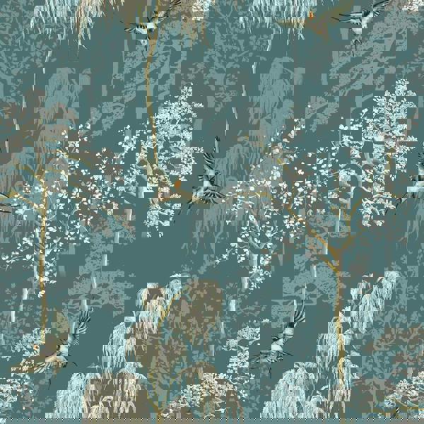 World Of Wallpaper Japanese Garden Wallpaper - Teal - 