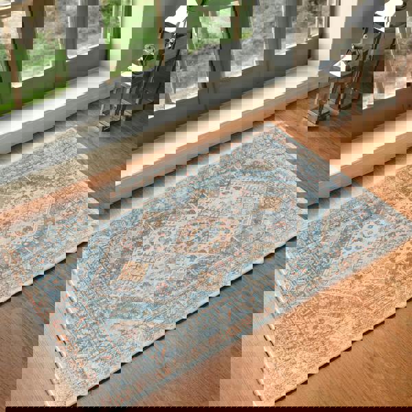 Livabliss Lillian-Washable Blue Brown Traditional Vintage Boho Rug