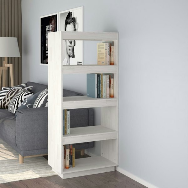 Berkfield Book Cabinet/Room Divider White 60x35x135 cm Solid Pinewood